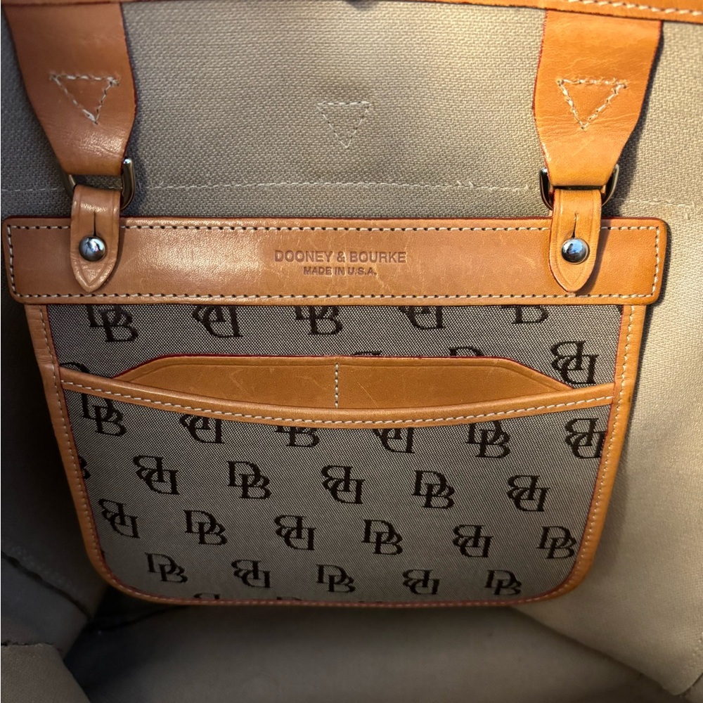 Dooney & Bourke Beige Brown Monogram Large Tote Satchel Bag - Picture 6 of 13